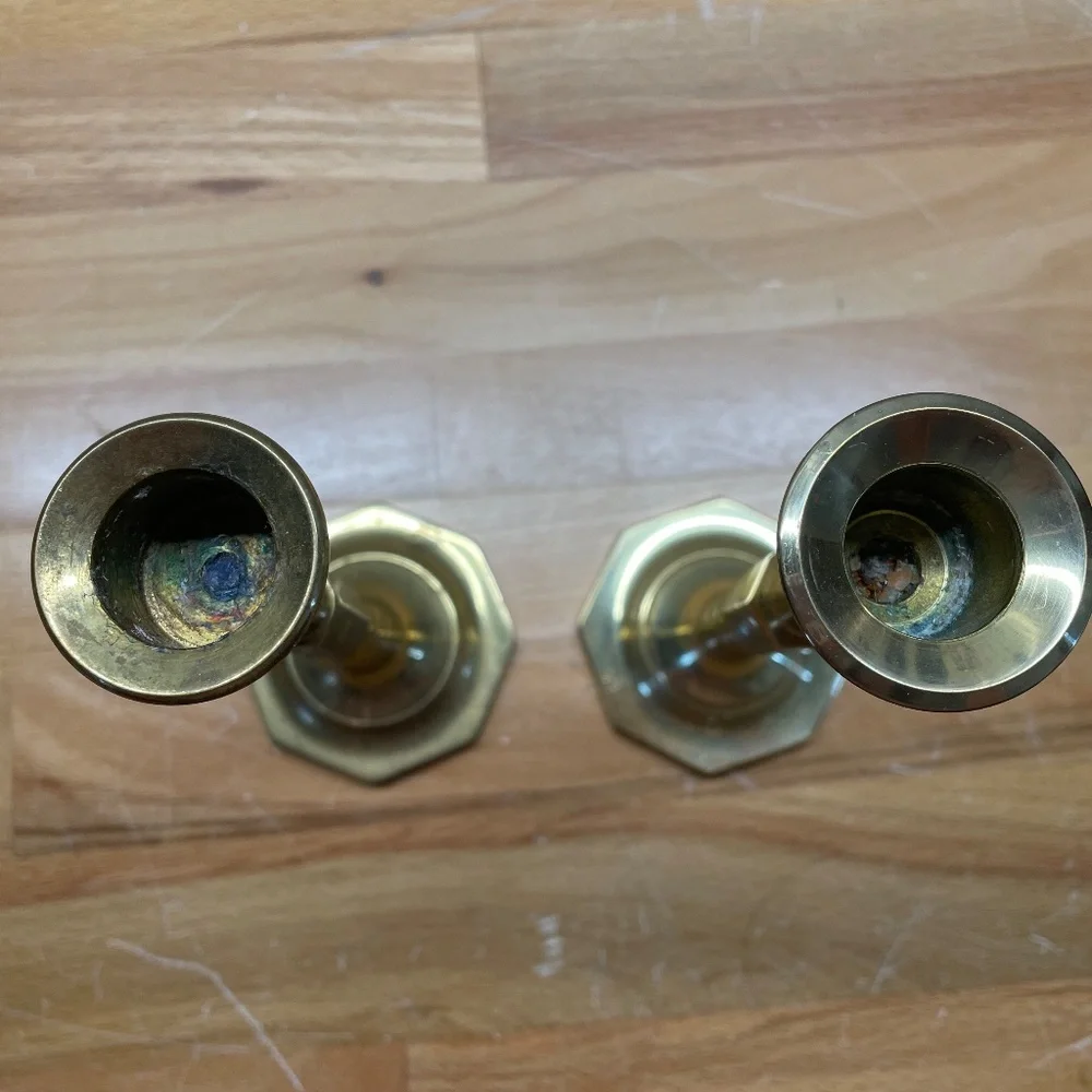 Two Medium Height Gold Candlestick Holders - Picture 2 of 3